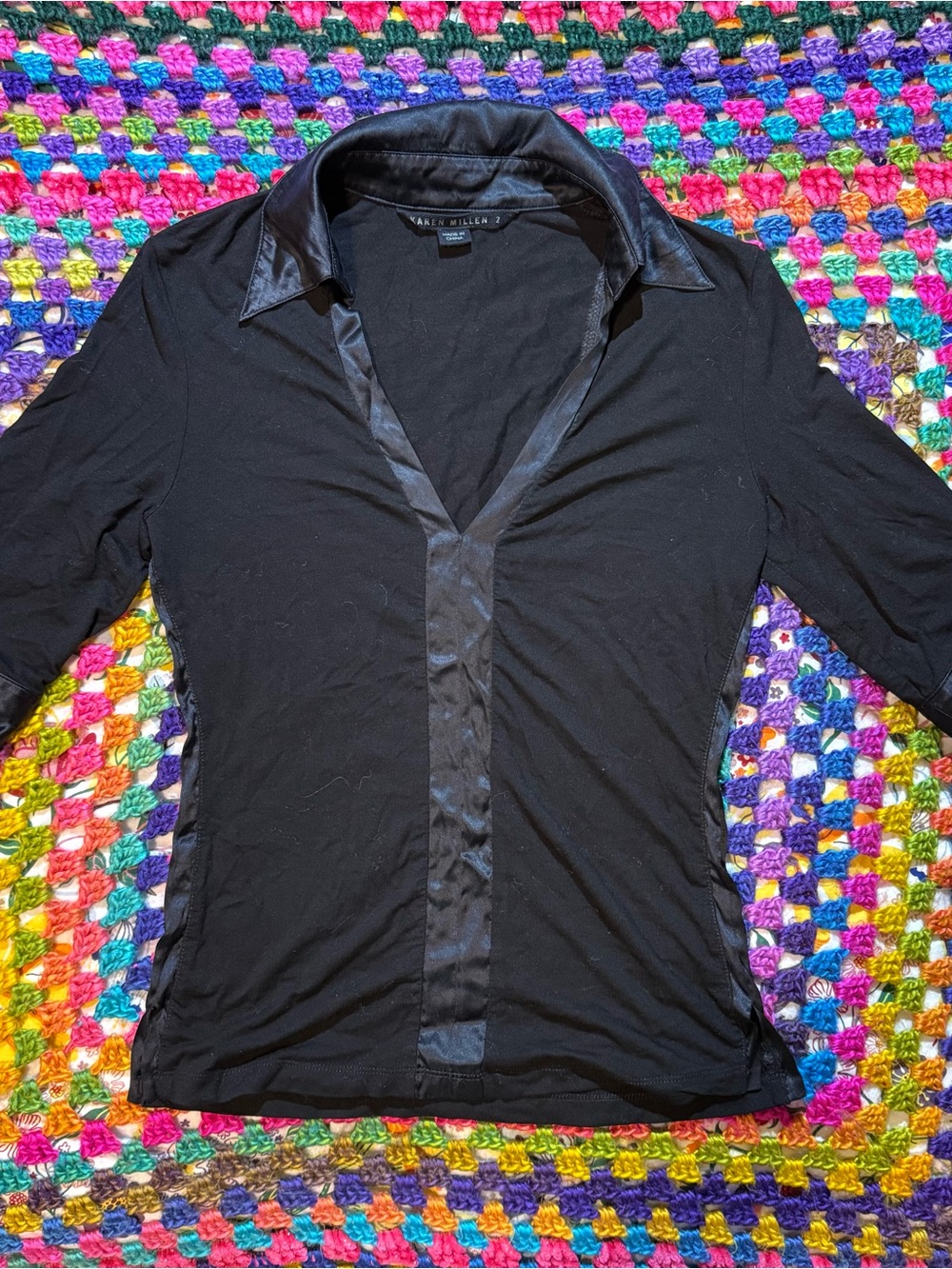 Black Satin-Trim Karen Millen Shirt